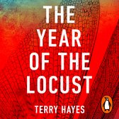 Boekomslag van 'The Year of the Locust' door Terry Hayes. Rode libelvleugels met de titel in witte letters.
