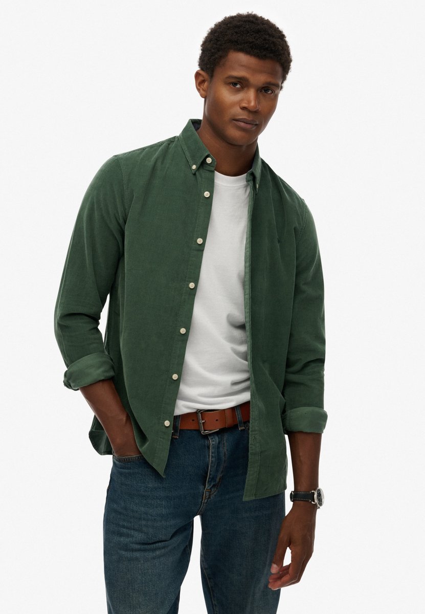 Superdry Overhemd Classic Needle Cord Shirt M4011044a Ice Mannen Groen