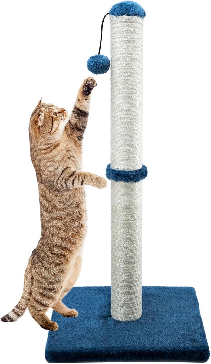 Retadou – Krabpaal voor katten, 74 cm, met sisaltouw en zachte pluche hoes – blauw