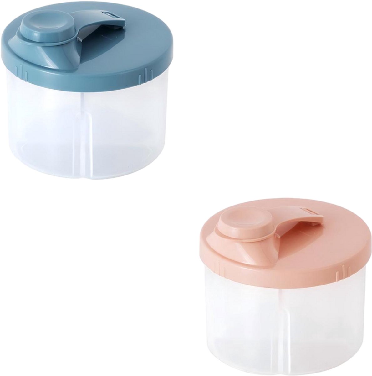 Image of 2-pack babyvoeding dispenser - Draagbare opbergdoos met roterende dispenser - Reisformaat melkpoeder dispenser met compartimenten - Blauw/Roze