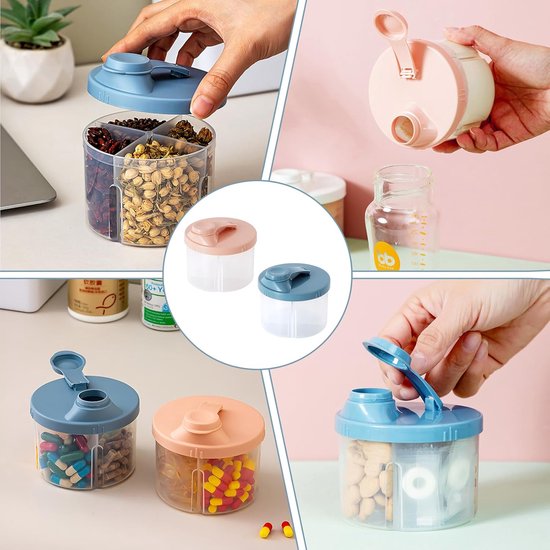2-pack babyvoeding dispenser - Draagbare opbergdoos met roterende dispenser - Reisformaat melkpoeder dispenser met compartimenten - Roze/Wit — afbeelding 2