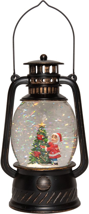 Lanterne boule à neige pailletée Anna's Collection - Sapin de Noël - D12 x H20 cm - avec éclairage LED - Lanterne de Noël