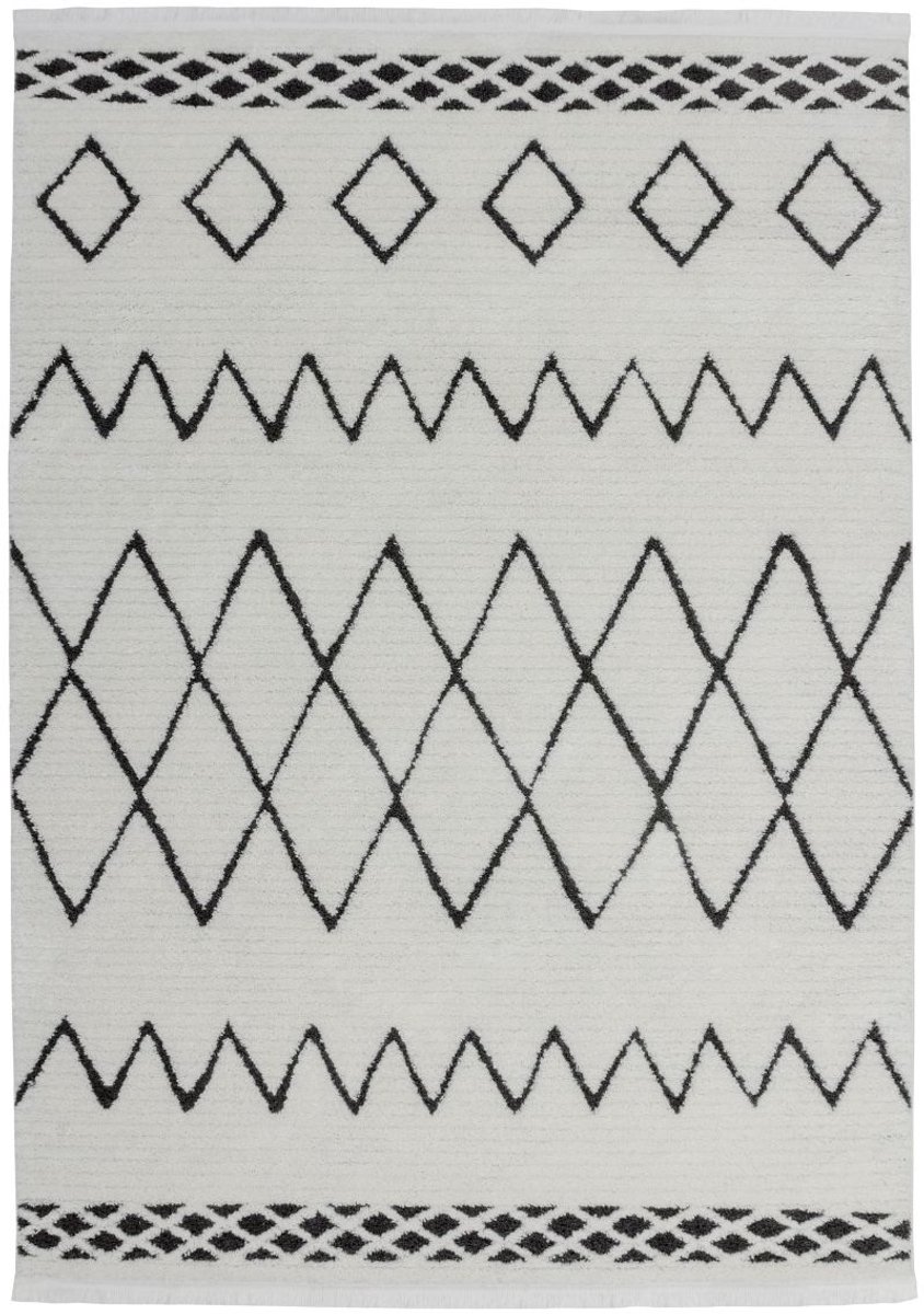 Floraya - Vloerkleed ez - Wit/Zwart - 160 x 230 cm - Laagpolig - Tapijt