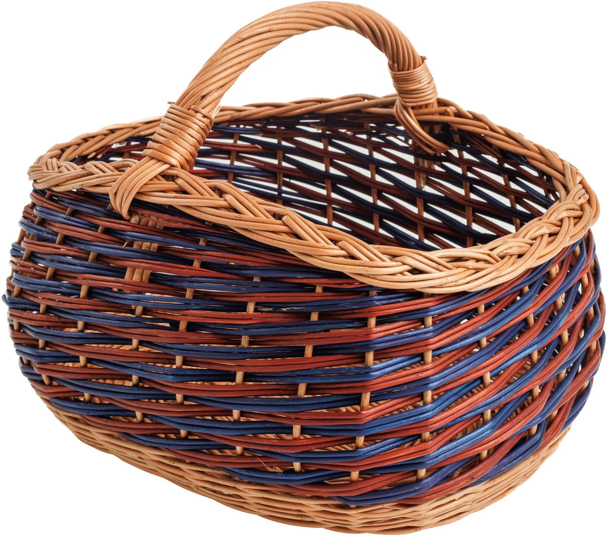 BOGATECO natuurlijke rieten mand met handvat | Grote boodschappenmand 40X22X30 | Handgeweven, verkrijgbaar in twee kleuren | Opbergmand | Marktmand / BLAUW