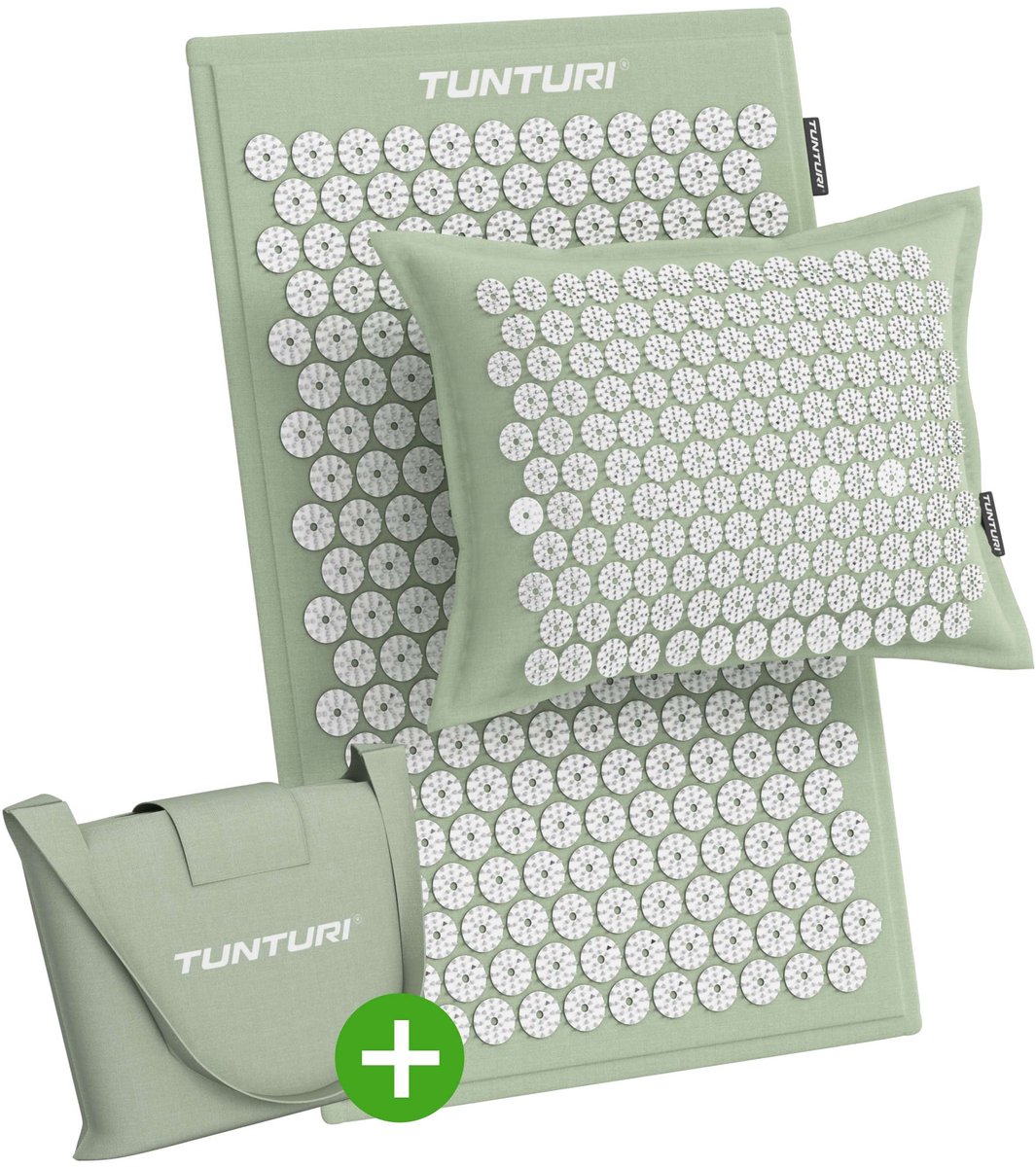Tunturi Eco Spijkermat Met Kussen - Acupressuur - Meditatie Mat - Acupunctuur Set - Massage en Ontspanning - 68x42x2 cm - Mint
