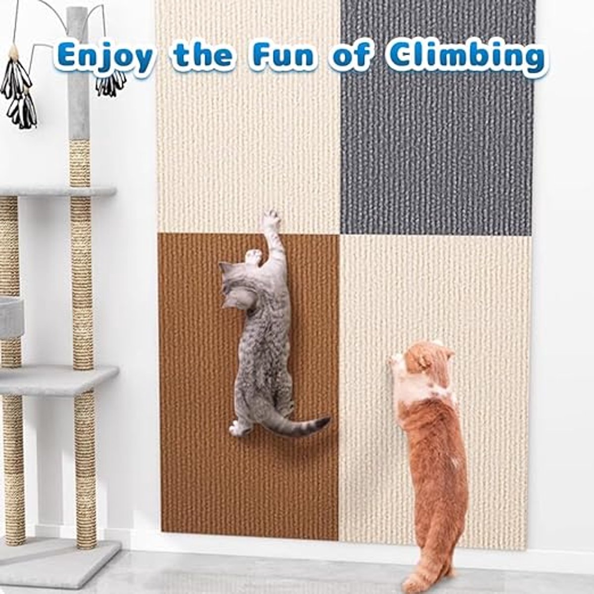 Zelfklevende kattenkrabmat, krabpaal voor katten, doe-het-zelf klimtapijt, trimbare kattenkrab meubelbeschermer pad voor wandbank (donkerbruin, 40 x 100 cm)