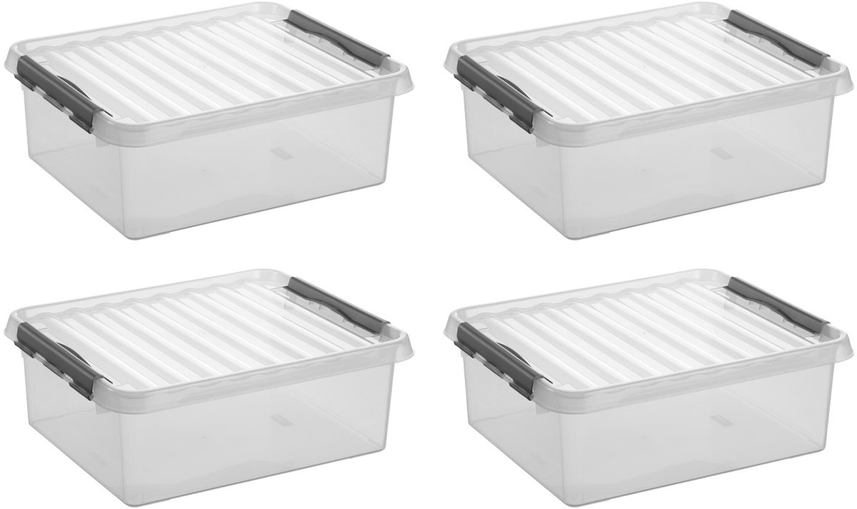 Sunware - Q-line opbergbox 25L - Set van 4 - Transparant/grijs