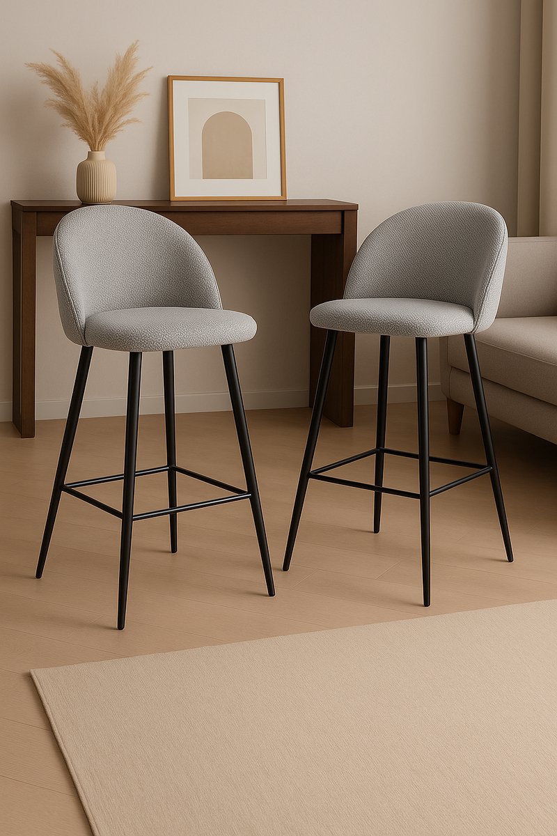 Fameilleur Barkrukken Set van 2 – Luxe Barstoelen Grijs – Comfortabele Hoge Stoelen met Rugleuning – Barkruk 70 cm Zithoogte – Moderne Barstoelen voor Keuken, Eiland, Eetkamer, Horeca – Metalen Poten- bar kruk- bar stoel- lounge set-bar set