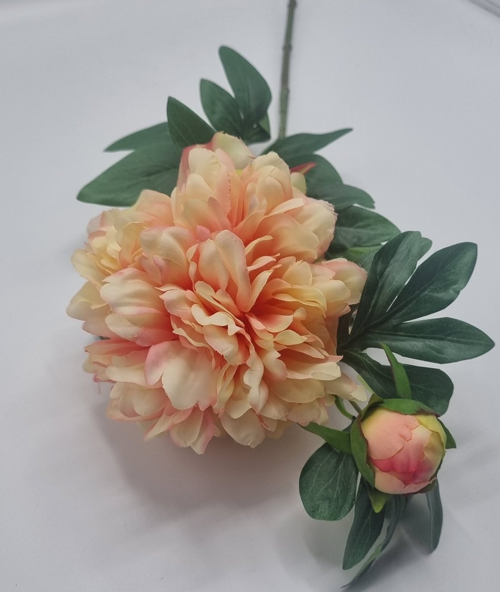 Pioenroos - GK227/02 - 68cm - Roze - 1 bloem - 1 knop - Grafdecoratie - Zijdenbloemen - Kunstbloemen