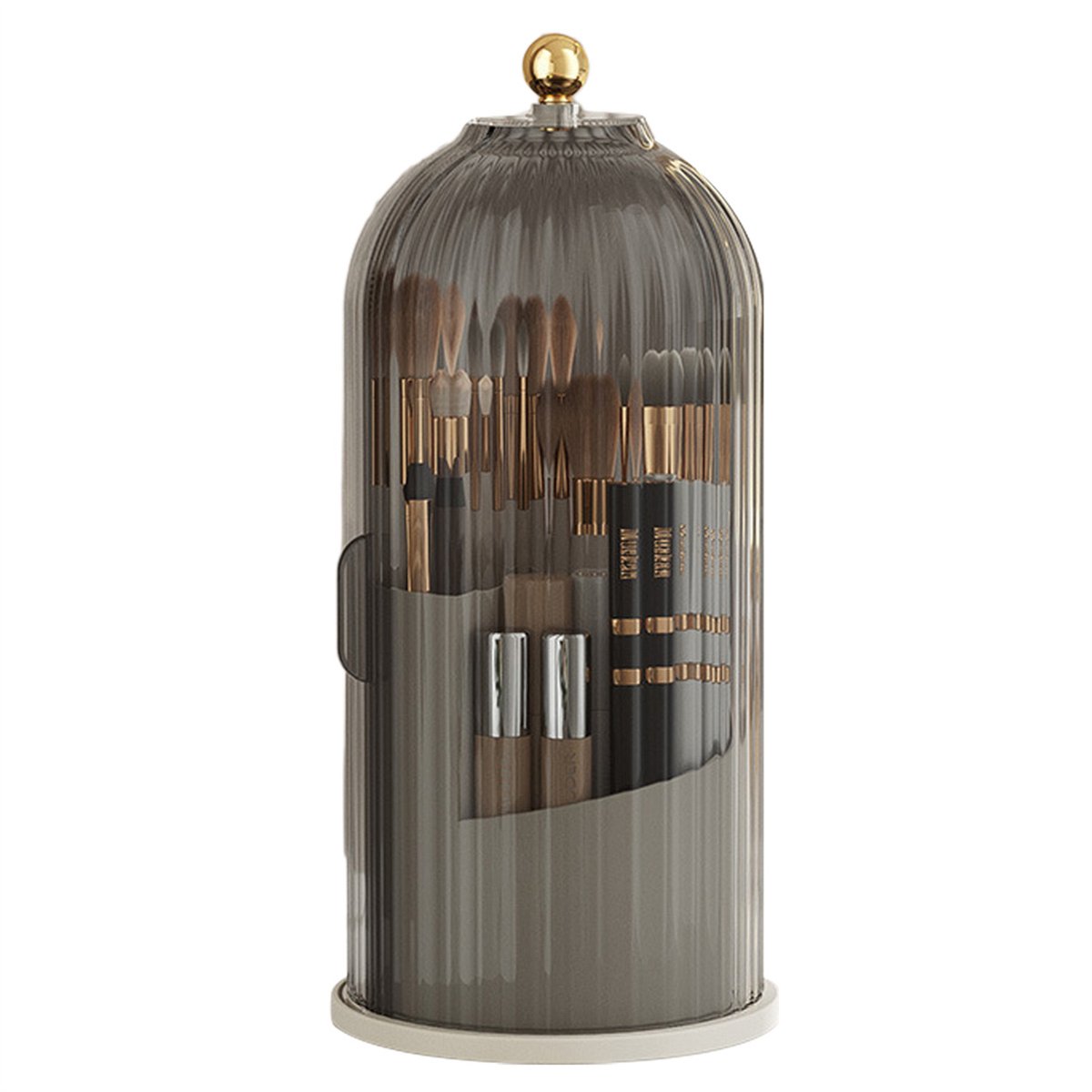 Peysaitr - Make-up kwastenhouder - 360° draaibaar - Met transparant deksel en schuifdeur - Stof- en waterdicht - Compartiment organizer - Zwart doorzichtig deksel - 27x12,7 cm - 1 stuk