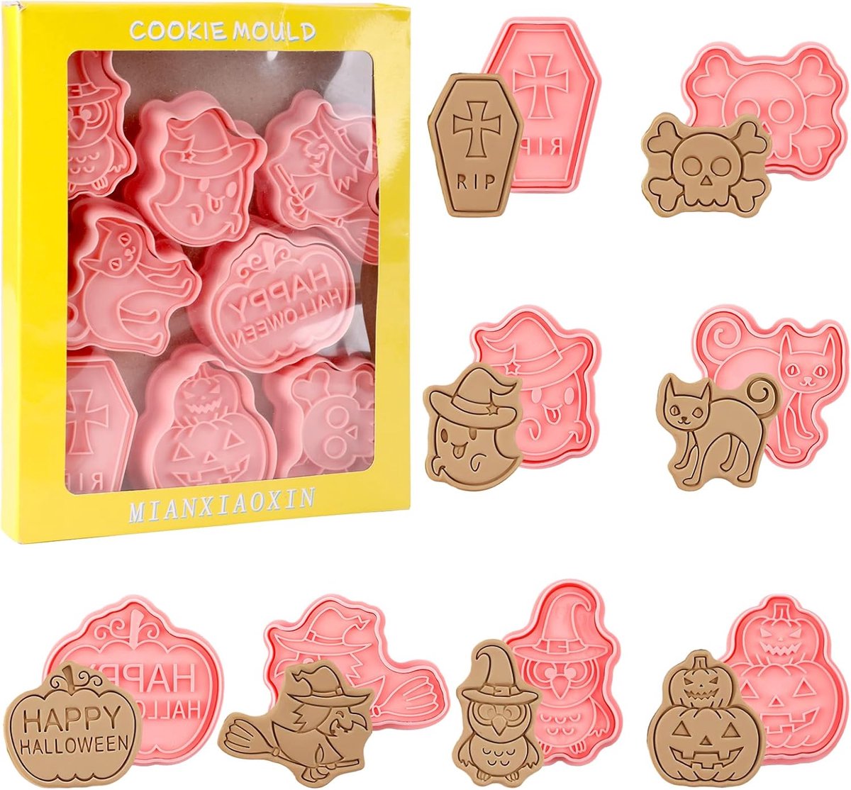 8-pack - Halloween koekjesvorm - koekjesstempel - 3D plastic - Halloween thema - decoratieve mal, bakvorm