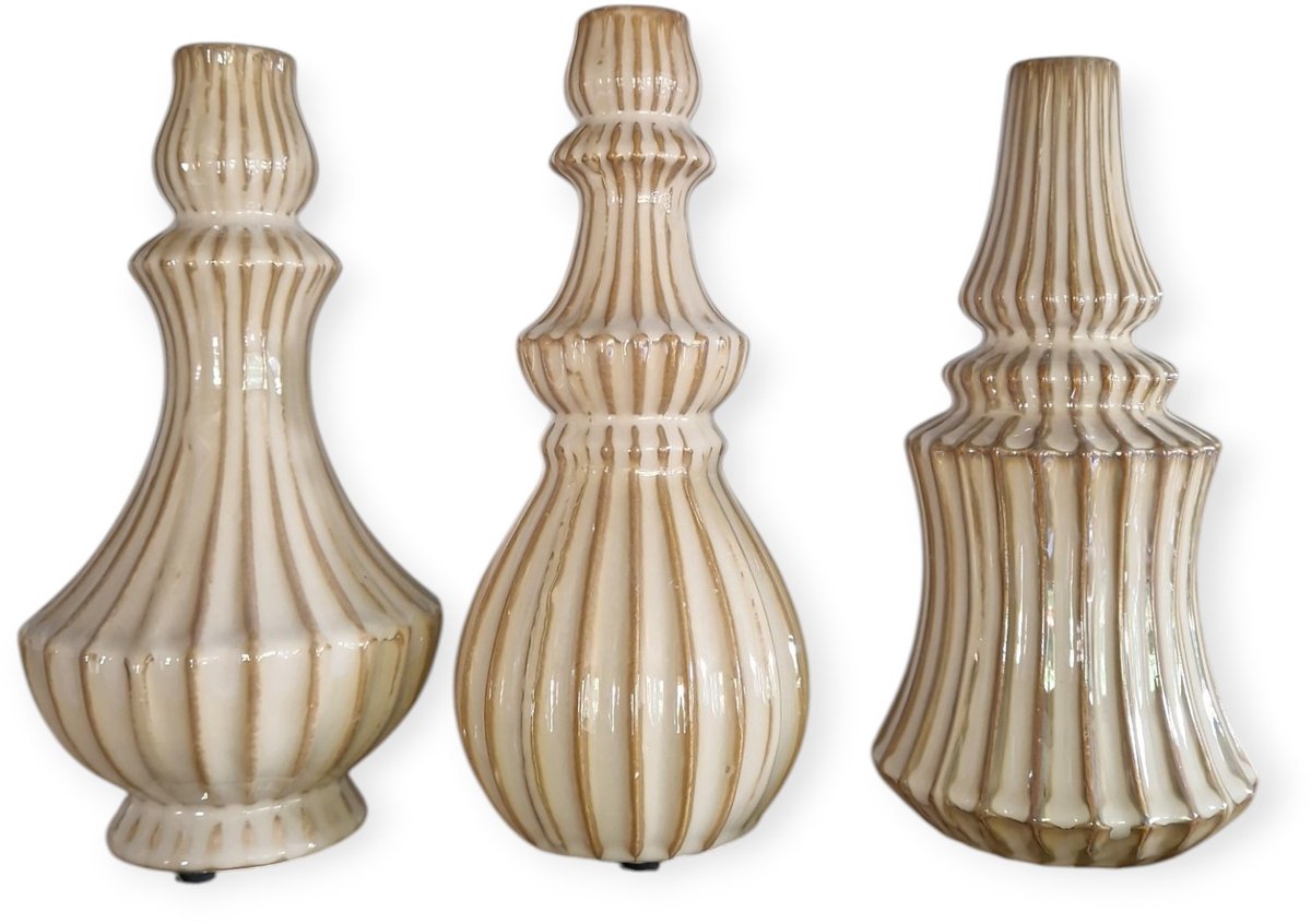 DK design Daan Kromhout – Set van 3 – Vazen – Bloemenvaas – Majestic – Sand – Keramiek – M – 13x25cm