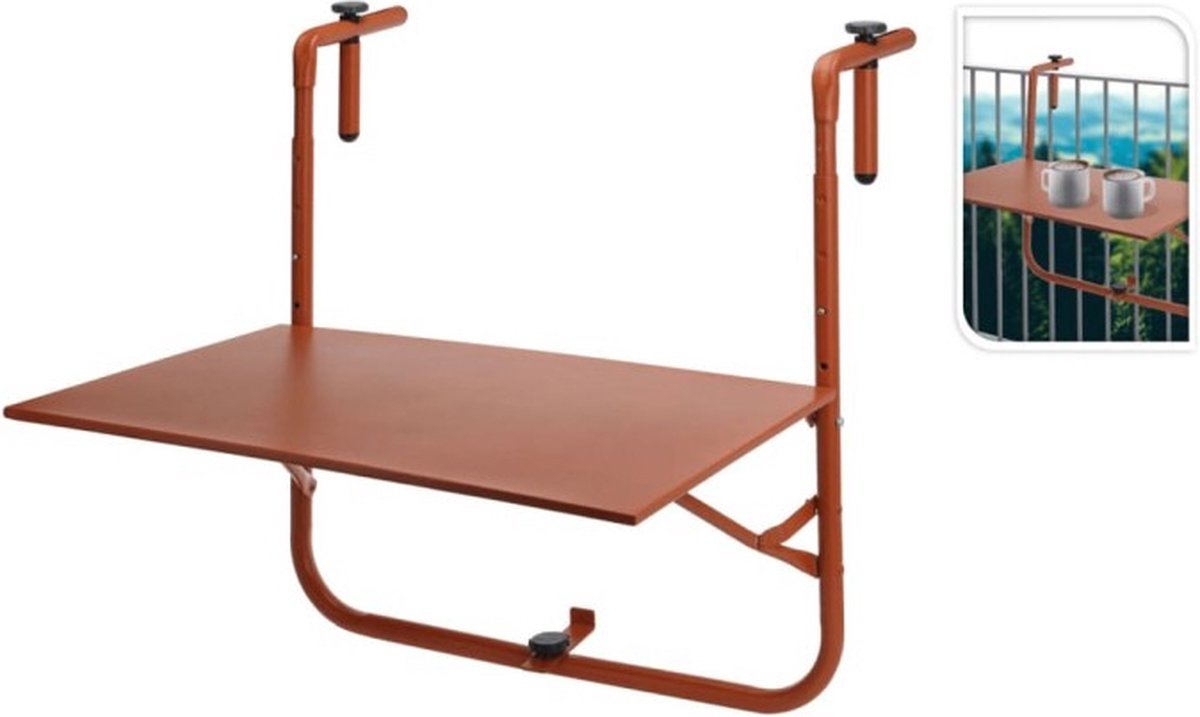 Balkontafel Inklapbaar – hangtafel balkon-62.5x60x84cm- matterracotta klaptafel – verstelbare tafel-outdoor-Hangend Balkontafels Opklapbaar Hangtafel – Vouwtafel Wandtafel Inklapbare Tafel – Bijzettafel thumbnail 4