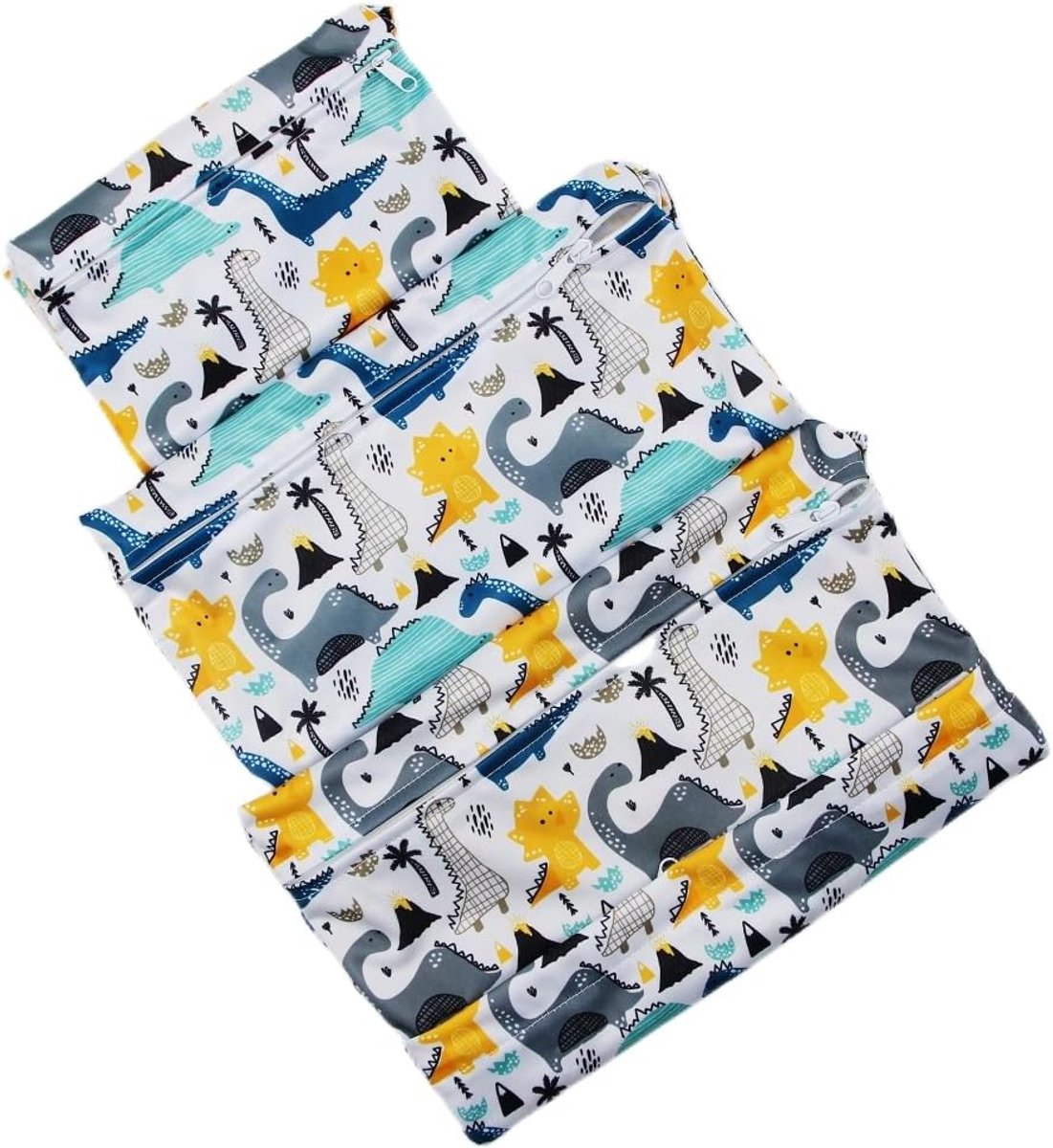 Image of 3-delige Luiertas - Waterdicht en Herbruikbaar - Met Ritszak - Wasbaar - Opbergtas voor Babyspullen onderweg - Geschikt voor Reizen, Strand, Zwembad, Kinderwagens, Luiers, Vieze Sportkleding, Zwemkleding - Schattig Dinosauruspatroon