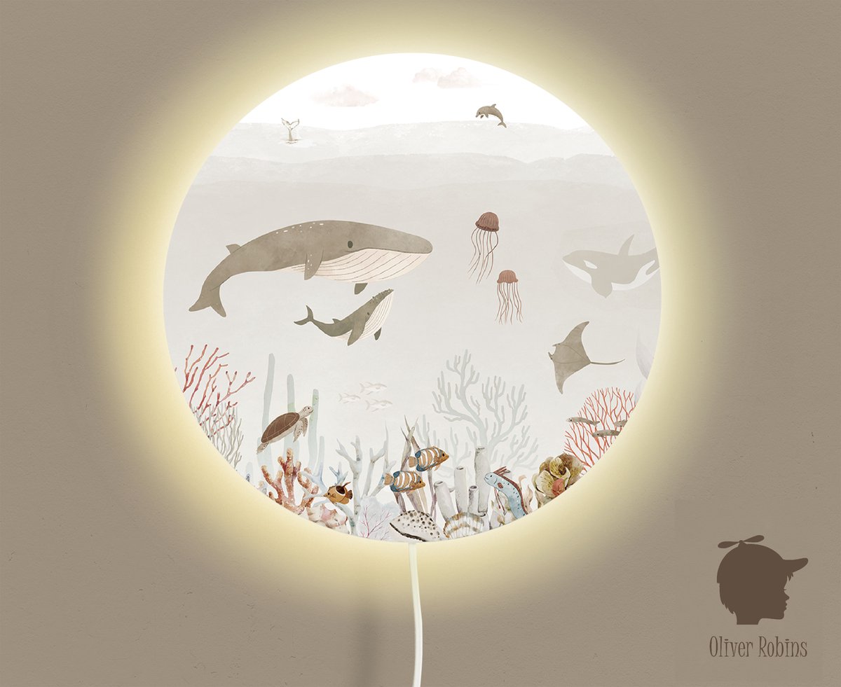 Wandlamp rond Sensational Sea brown Oliver Robins-kinderkamer-sfeerverlichting-sea-zee-vissen-wandverlichting