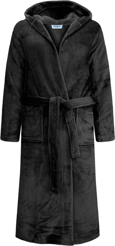 Badjas unisexe Extra long avec capuche et ceinture - Polaire ultra douce - Homme Femme - Zwart - Taille S/M - 8210