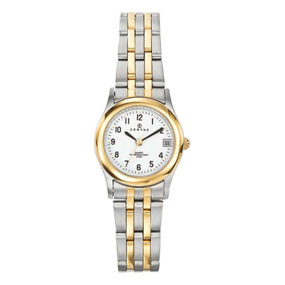 Certus-dameshorloge-model 642364-goud-zilverkleurig-datum-5 atm waterdicht-Bicolor-diameter 25 mm-made in France