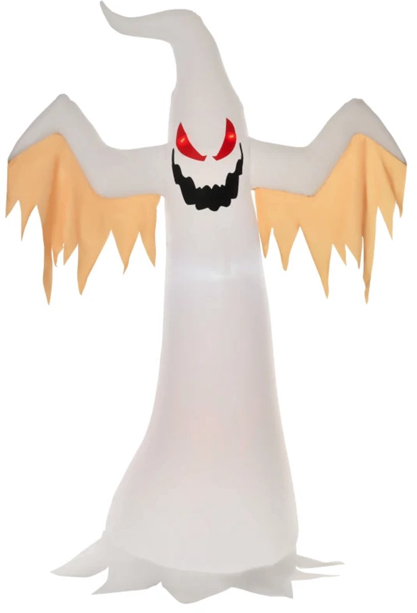 Halloween Opblaasbare Spook - Halloweendecoratie - 2,4 m - LED's & IP44 Zelfopblazend - Polyester - Halloween-Decoartie - Halloween Versiering - 150 x 80 x 240 cm - Wit + Rood