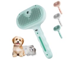 Stoomborstel voor huisdieren voor honden, katten en honden, huisdierontharing, ingebouwde mistbevochtiger, met één-klik-ontgrendelingsknop, gemakkelijk schoon te maken, groen