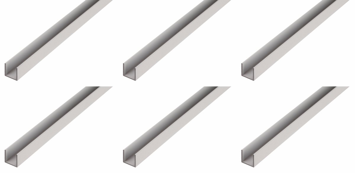 Alberts 6 x BA-Profil, U-Form, aluminium, naturel, 8 x 8 x 8 x 1 mm, lengte 1 m