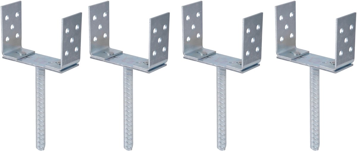 Alberts 4 x U-paaldrager, Breite 75 - 180 mm, hoogte 108 mm, Riffelstahl-betonanker 200 mm, blauw elektrolytisch verzinkt