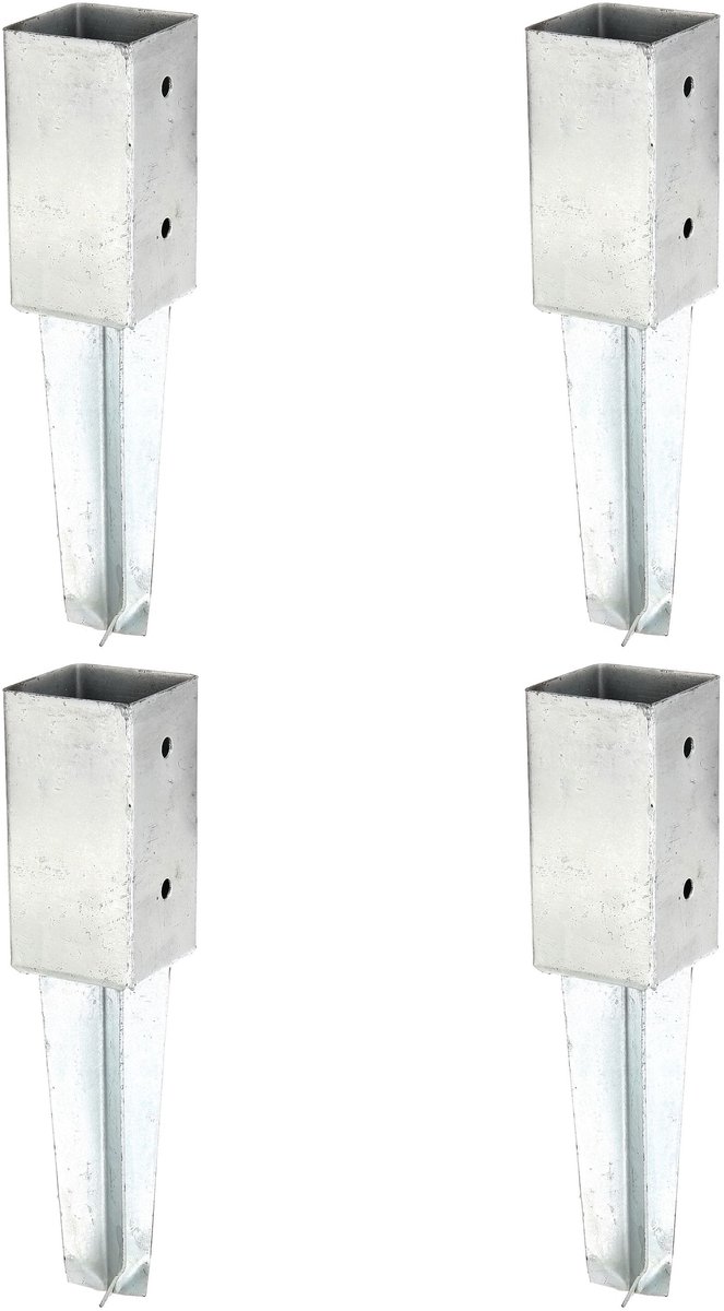 Alberts 4 x Bodenhülse voor vierkante houten palen, 71x71 mm, thermisch verzinkt, voor inbetonneren, lengte 350 mm