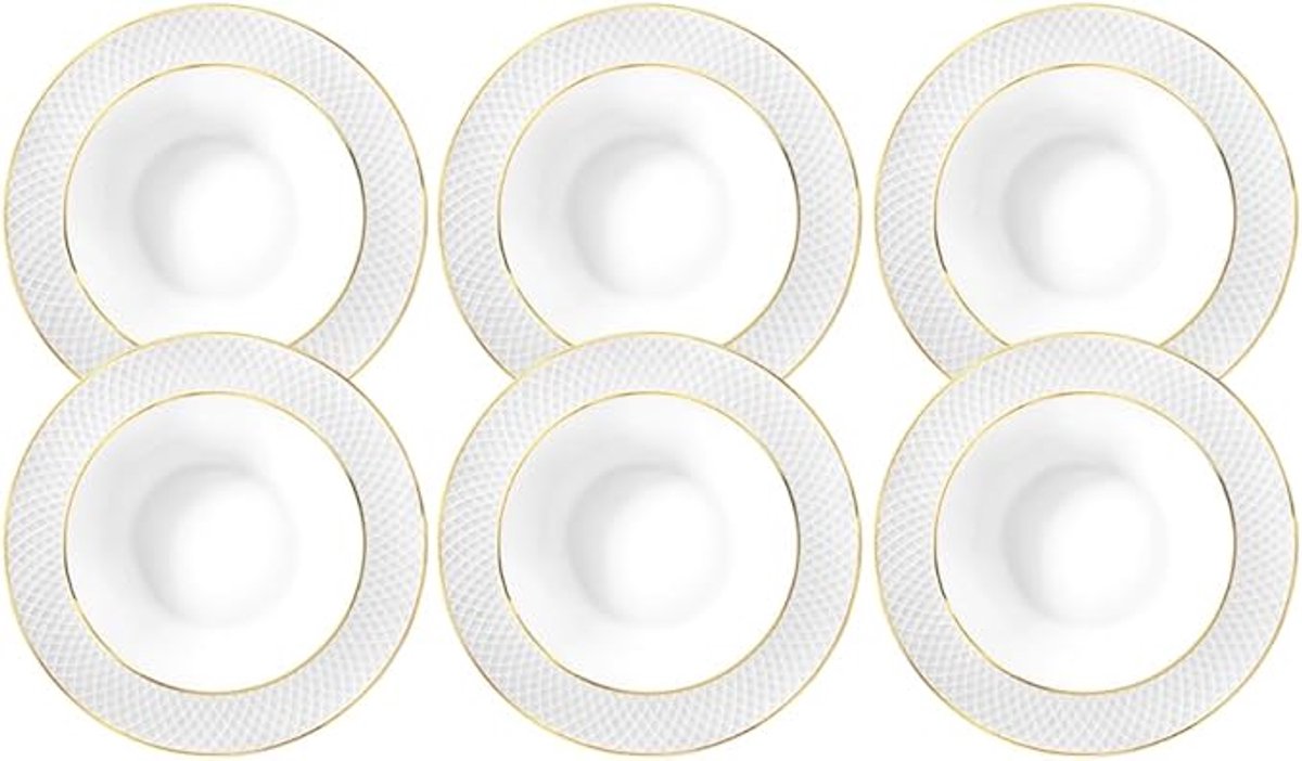 Wilmax - Diep Rond Bord met Gouden Lijnen - 22,5 cm - Set van 6