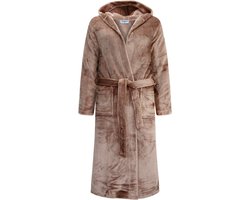 Unisex Badjas Extra Lang met Capuchon en Ceintuur - Ochtendjas - Superzacht Fleece - Heren Dames - Sand Beige - Maat S/M - 8210