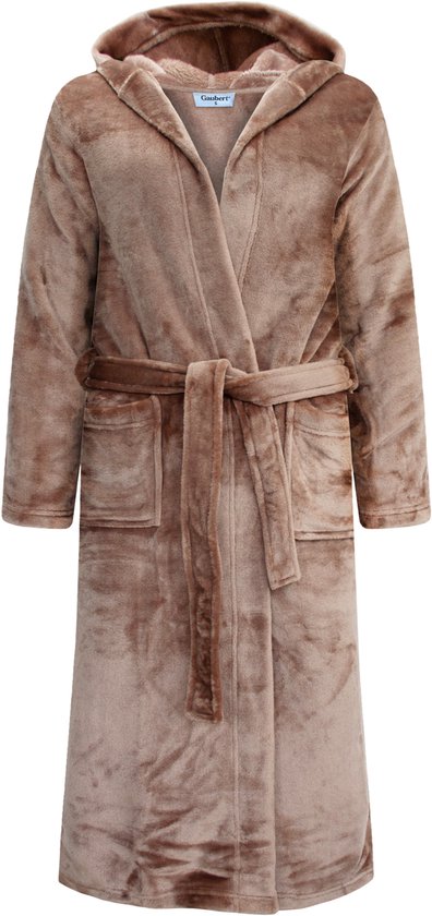 RONGTAI Pluche fleece badjas met capuchon voor dames, lange ochtendjas met twee zijzakken, Donker Paars, XL RONGTAI Pluche fleece badjas met capuchon voor dames, lange ochtendjas met twee zijzakken, Donker Paars, XL