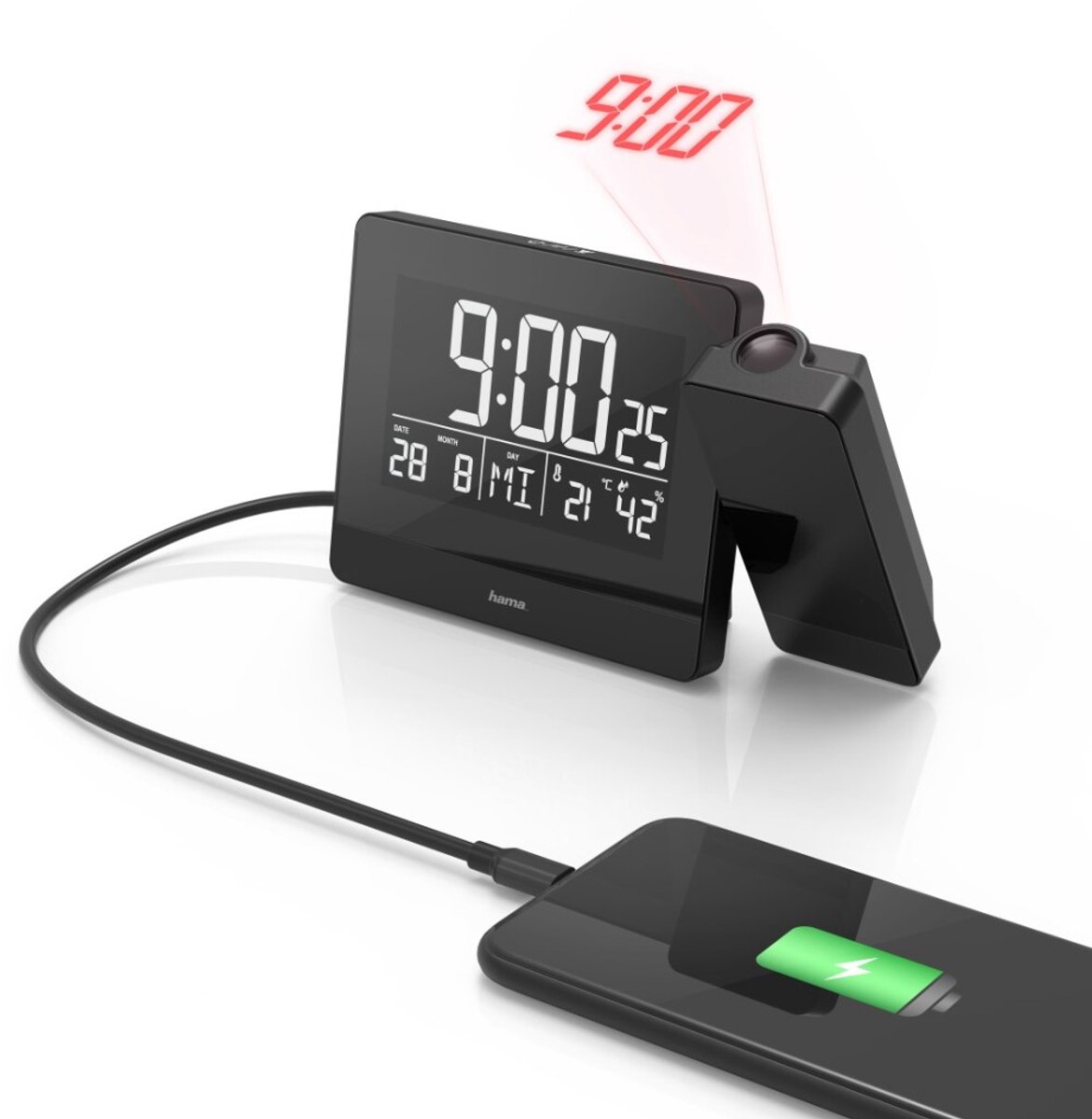 ShinePick Wekker Met Projectie, Projectiewekker, Radiowekker 180 Graden 6 Projectielichtingen Dual Alarm Snooze Temperatuur En Luchtvochtigheid Digitale Voor Slaapkamer Wit 661827597