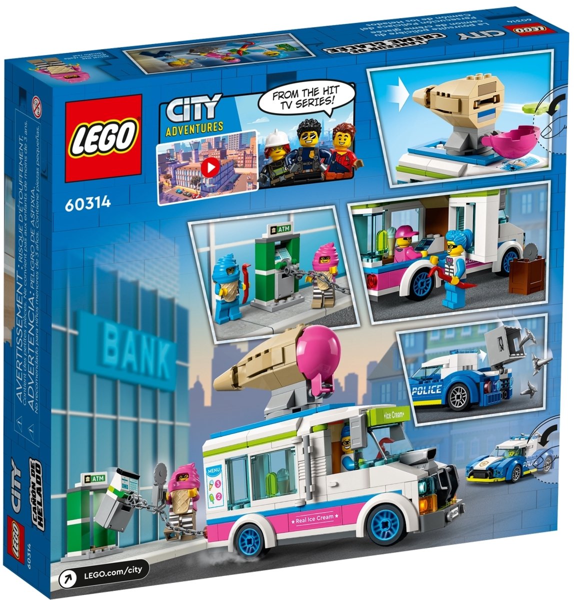 LEGO® City IJswagen politieachtervolging 60314 bouwset voor kinderen vanaf 5 jaar; met een ijswagen met kledderschieter, een onderscheppingsvoertuig van de politie, een geldautomaat en 2 personages uit de LEGO City tv-serie (317 onderdelen) — afbeelding 24