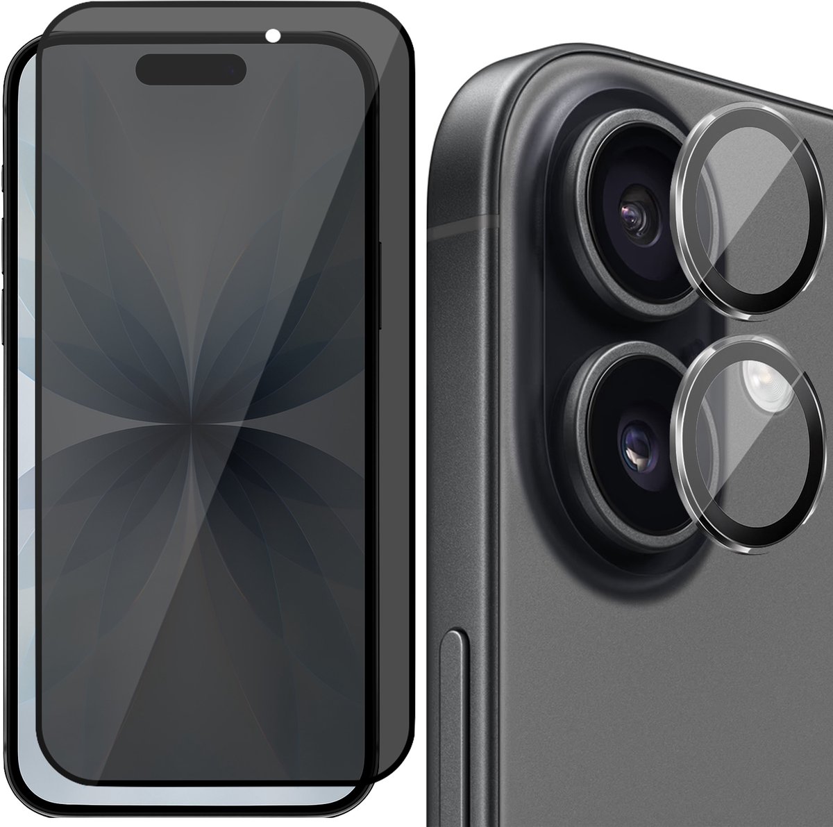 Privacy Screenprotector & Camera Protector geschikt voor iPhone 17 - Volledig Dekkend Glas