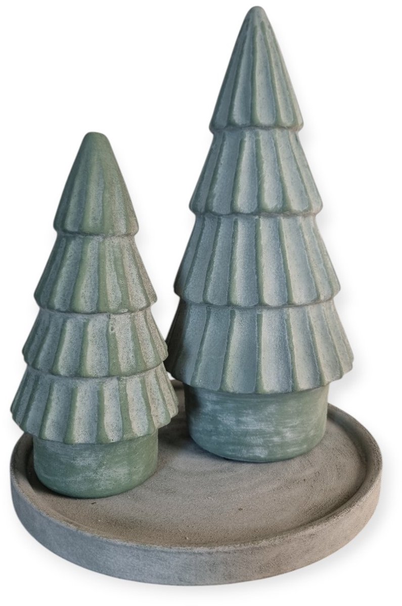 Daan Kromhout - Porto set - 2 Bomen en een dienblad - Keramiek - Robuust Groen - Kerst