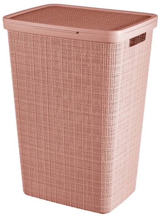 Curver Panier à Linge Avec Couvercle Look Jute 58L Rose