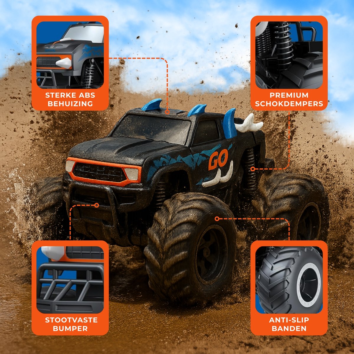 Boncy® Bestuurbare RC Auto Offroad - Monstertruck Car - Jongens Meisje Volwassenen - Monster Truck Robot Speelgoed Binnen & Buiten - Afstandbestuurbaar Race Drift Car - Afstandsbestuurbaar Raceauto Accu - Stuntauto - Bestuurbaar Elektrisch Autos Boot — afbeelding 4
