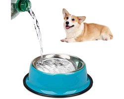 Hondenbak van roestvrij staal - Antislip en lekvrij ontwerp voor voer en water (blauw, 580 ml)
