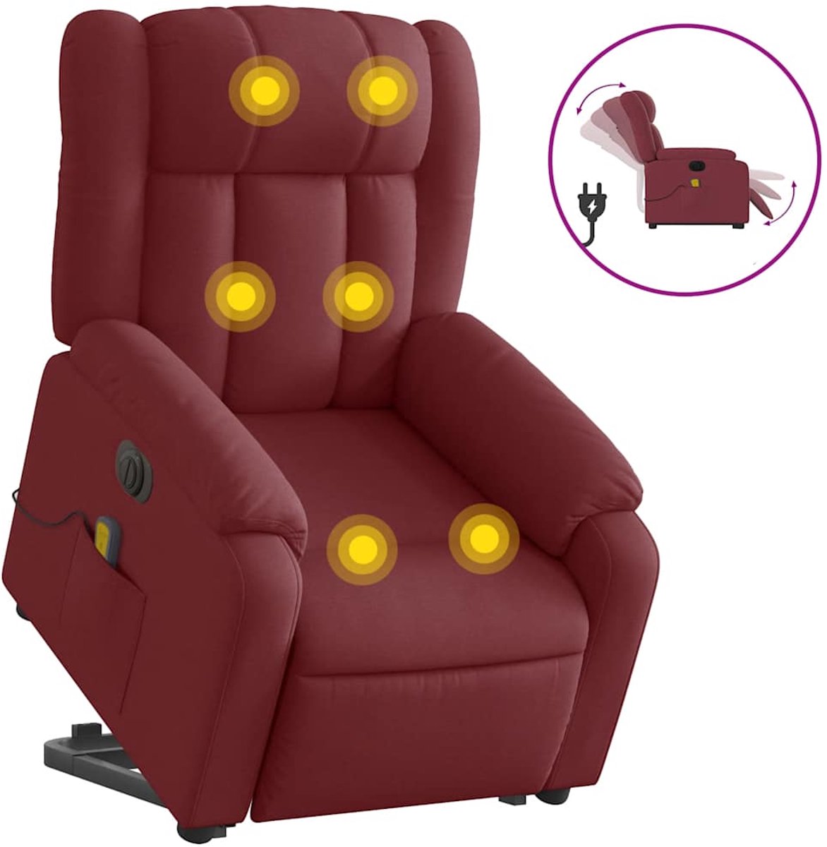 vidaXL Sta-op-massagestoel - elektrisch - verstelbaar - stof - wijnrood