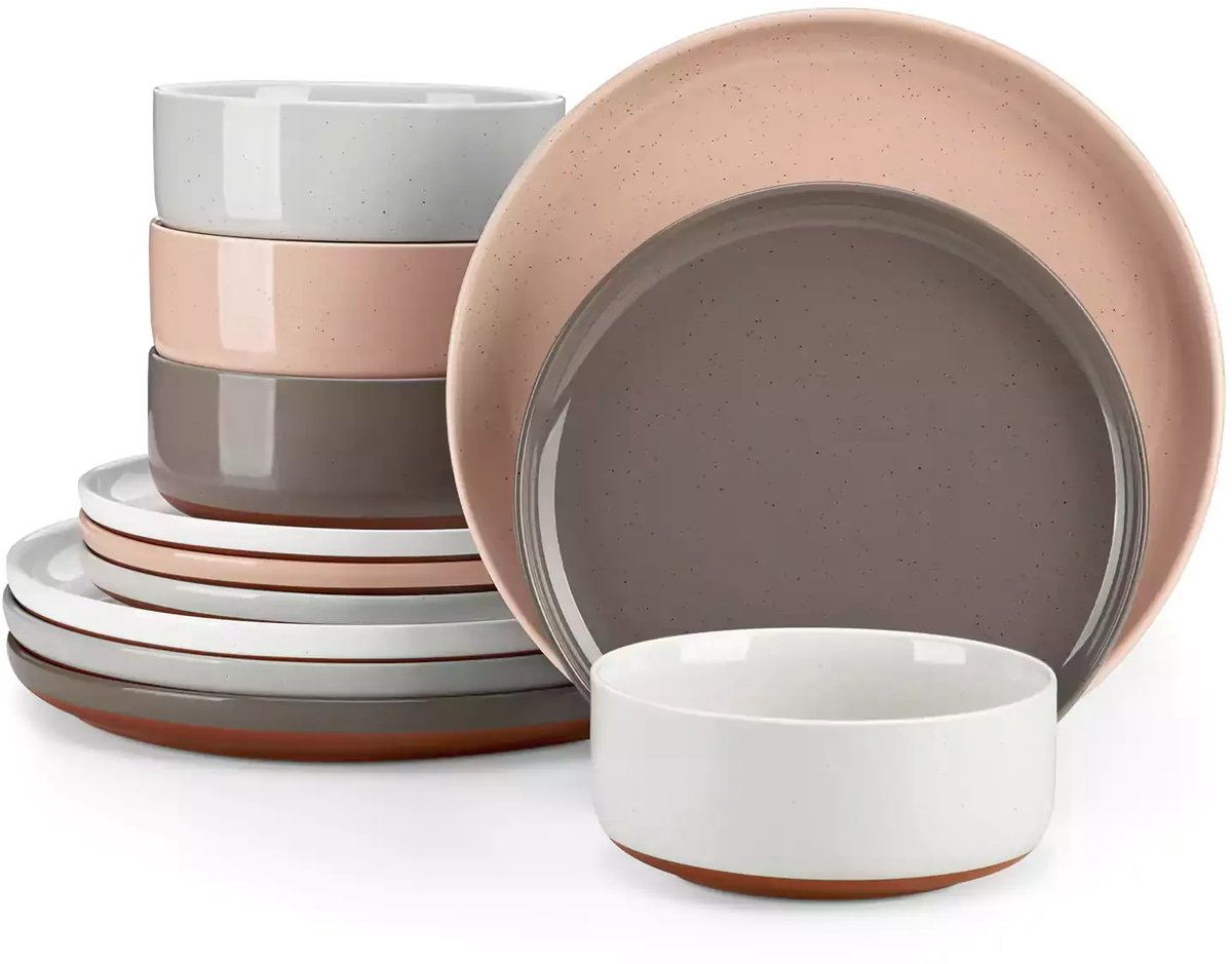 Luxe Serviesset – 24 delig – 8 persoons – Steengoed - Bordenset – Dinner platen – Dessertborden - kommen - Veelkleurig