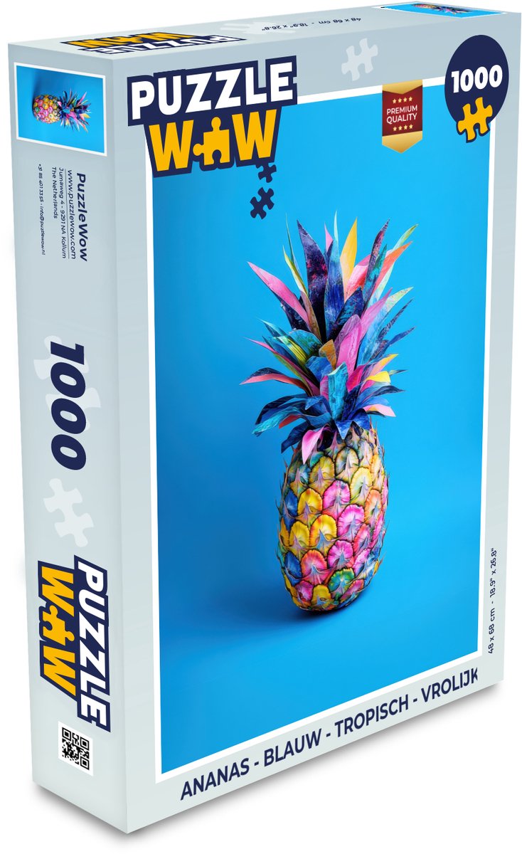 Puzzel Ananas - Blauw - Tropisch - Vrolijk - Legpuzzel - Puzzel 1000 stukjes volwassenen