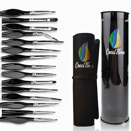 CreaTime Nail Art Penselen 15 pcs Penselenset Miniatuur Schilderen 15 – Waterverf en Acrylverf