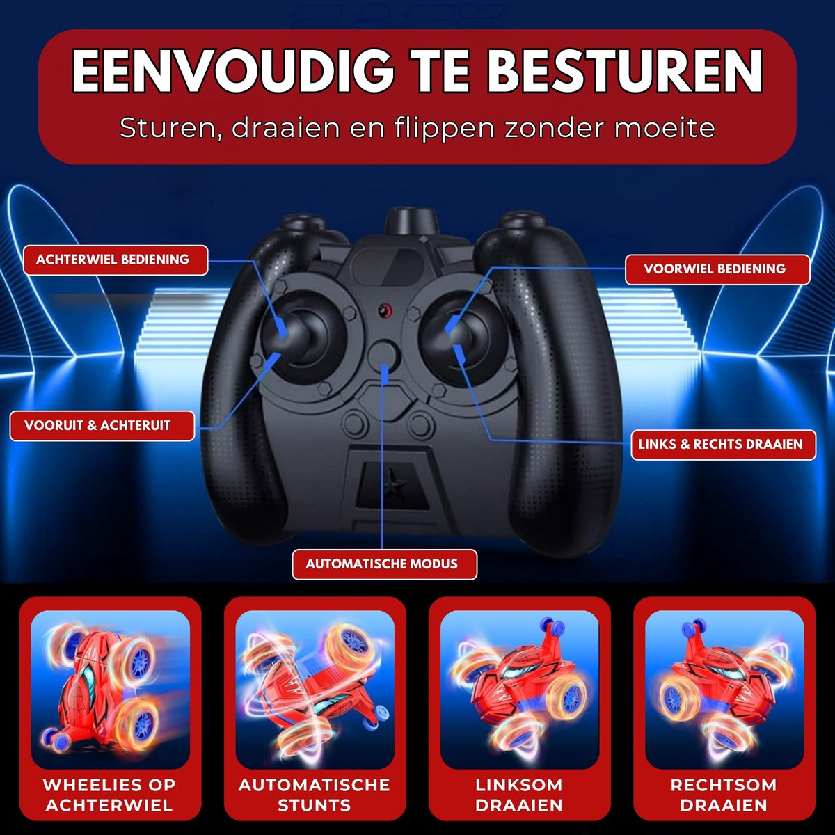 Boncy® Bestuurbare RC Auto - 3D Functie - Jongens Meisje Volwassenen - Robot Speelgoed Binnen & Buiten - Afstandbestuurbaar Race Drift Car - Afstandsbestuurbaar Raceauto Accu Spiderman Alternatief Stuntauto - Bestuurbaar Elektrisch Autos Actiefiguur — afbeelding 8