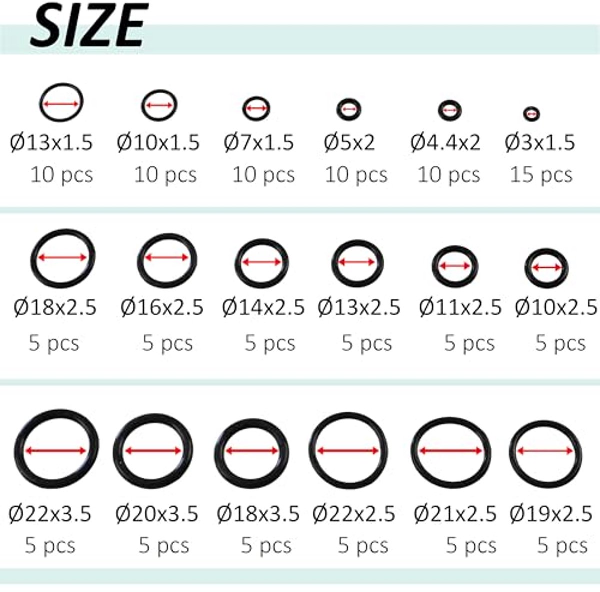C76285 - O-ring Set met Opbergdoos - Rubber - 15 Stuks Diverse Afmetingen