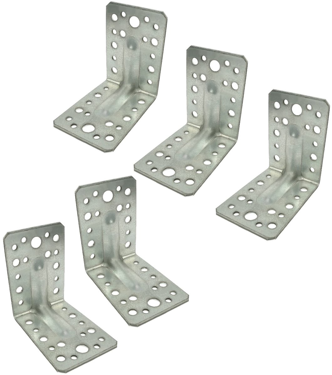 C58840 - Set van 5 Bevestigingsbeugels - Perforated Versterkt 90x90x65x2.5mm - Montagehoek met 30 Gaten - Gemaakt van Staal Z275