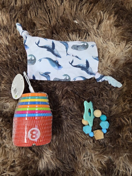 Kraammand | Baby | Kraam cadeau jongen | Handgemaakt | Autootje | Spuugdoek | Bijtring | — afbeelding 2