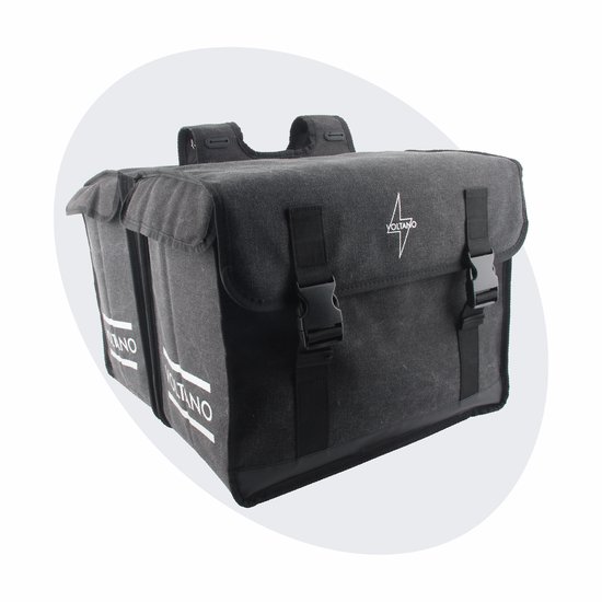 Voltano Canvas Dubbele Fietstas 70L XXL - Zwart - 100% Waterdicht - Afstandhouder Optie - Universele bevestiging - Grote Fietstassen Elektrische Fietsen