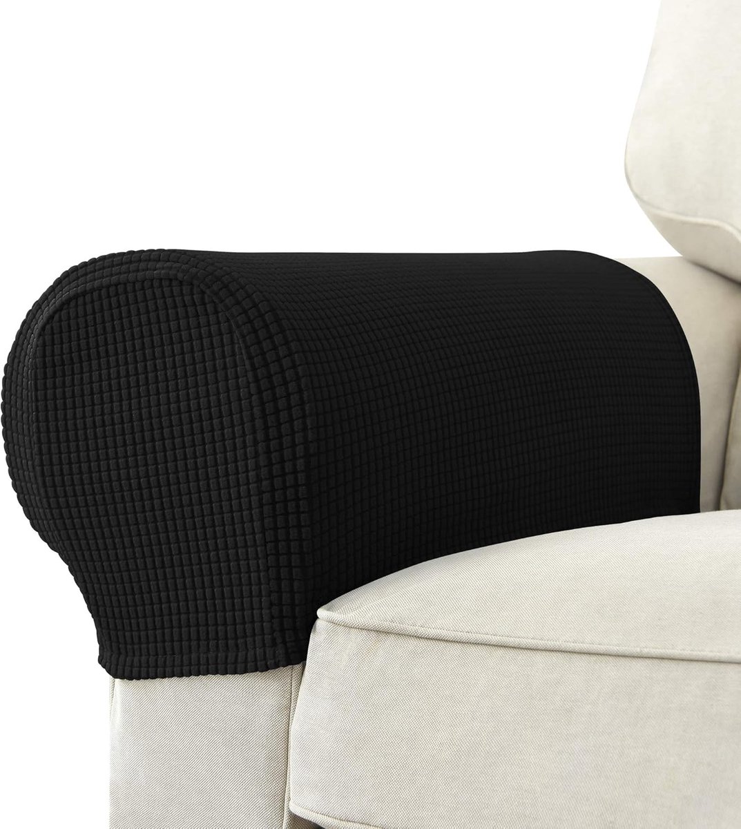 TuseRxln Meubelovertrekken - Stretch - Jacquard Armleuningbekleding Antislip 2 Stuks - Zwart voor Bank en Relaxfauteuil