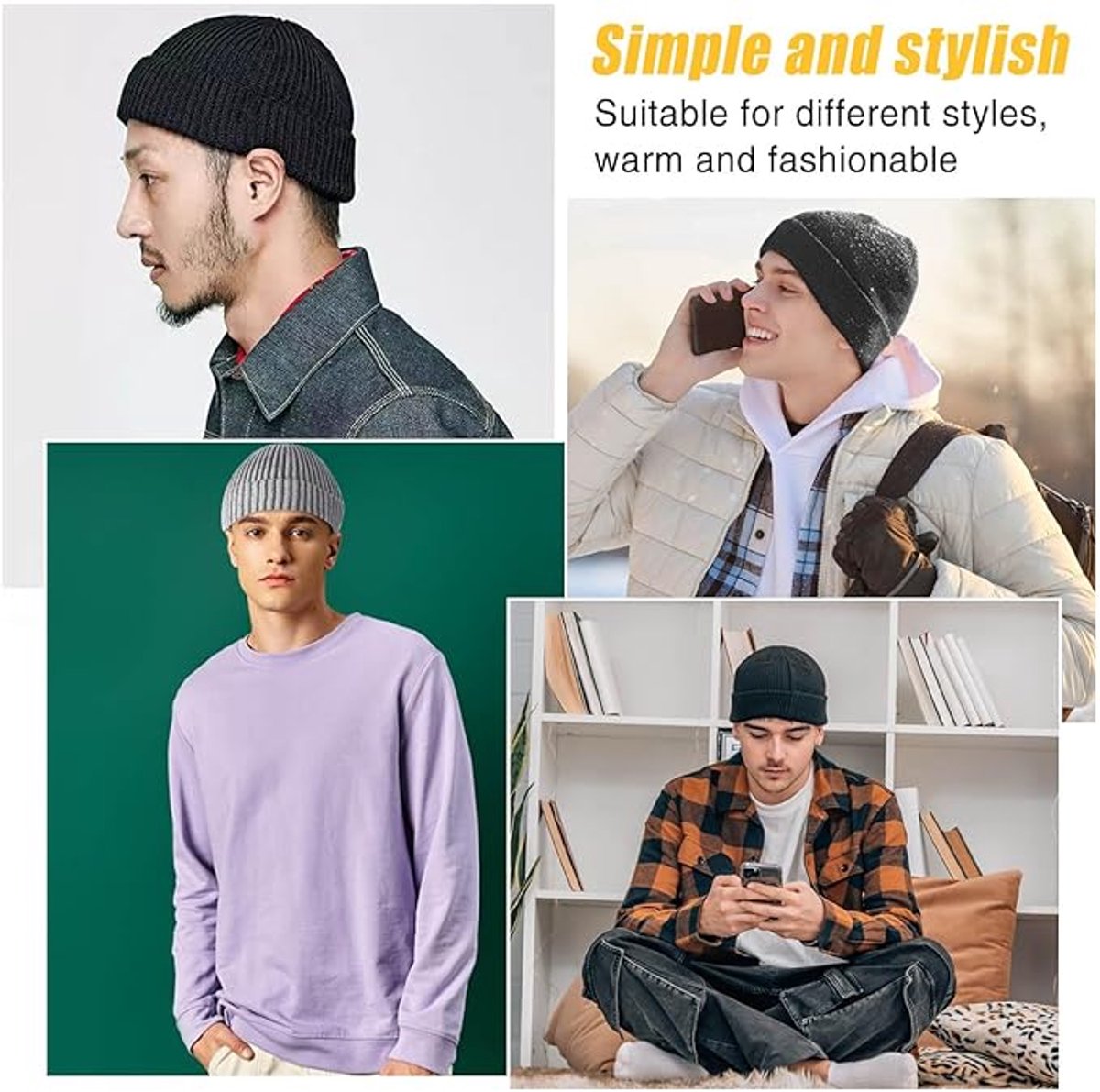 Lot De 3 Bonnets Hiver Homme – Tricoté Épais, Ultra Doux, Unisexe – Noir, Gris Clair, Bleu Foncé – Taille Unique