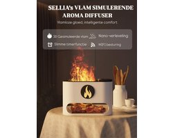 Sellia's Vlam Simulerende Aroma Diffuser - 3D Vlam Effect - Nano Verneveling - Afstand bediening & Timerfunctie - Inclusief 2 Essentiele Oliën