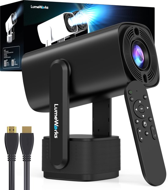 LumeWorks Nova Pro Mini Beamer Editie 2025 - 4K Support - Geschikt voor IOS en Android - Sinterklaas Cadeautje - Android 11 - Draagbaar - Thuisbioscoop - Zwart