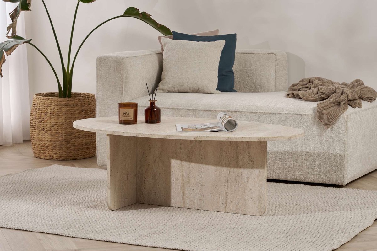 Skye Decor Salontafel - Rechthoekig & Modern Design voor de Woonkamer - Travertin-look - 120x65 cm